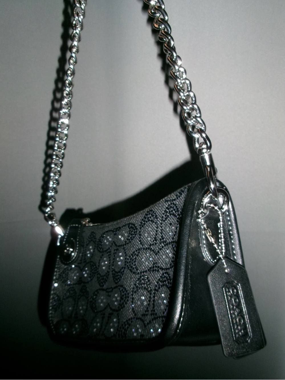 Coach Black Swinger Shoulder bag with silver chain NWOT - Picture 6 of 11